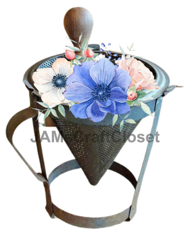 DIGITAL GRAPHIC DESIGN-Country-Floral-Vintage CONE COLLANDER Pink Blue Flowers-Sublimation-Download-Digital Print-Clipart-PNG-SVG-JPEG-Crafters Delight-Digital Art {{ JAMsCraftCloset }}