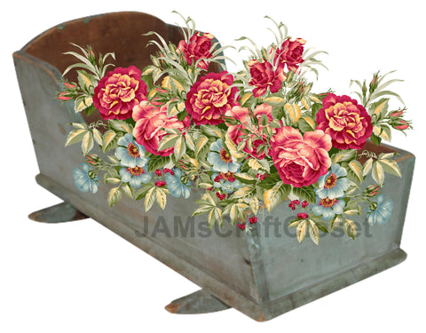 DIGITAL GRAPHIC DESIGN-Country-Floral-Vintage Cradle 1 Red Aqua Floral-Sublimation-Download-Digital Print-Clipart-PNG-SVG-JPEG-Crafters Delight-Digital Art {{ JAMsCraftCloset }}