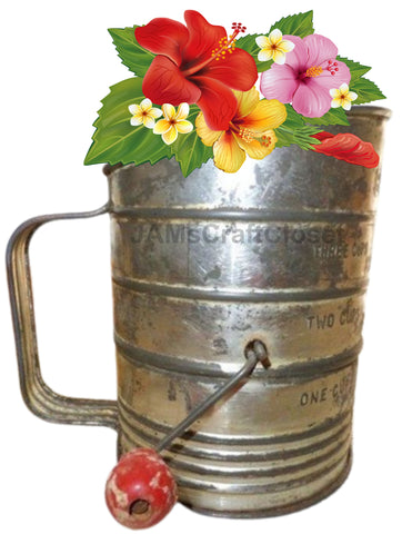 DIGITAL GRAPHIC DESIGN-Country-Floral-Vintage FLOUR SIFTER 4 Pink White Flowers-Sublimation-Download-Digital Print-Clipart-PNG-SVG-JPEG-Crafters Delight-Digital Art {{ JAMsCraftCloset }}