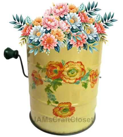 DIGITAL GRAPHIC DESIGN-Country-Floral-Vintage FLOUR SIFTER 5 Yellow Floral-Sublimation-Download-Digital Print-Clipart-PNG-SVG-JPEG-Crafters Delight-Digital Art {{ JAMsCraftCloset }}