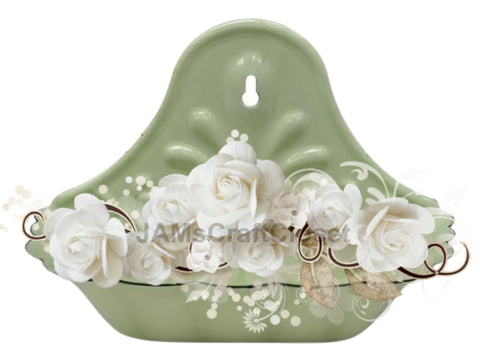DIGITAL GRAPHIC DESIGN-Country-Floral-Vintage GREEN ENAMEL SOAP DISH White Floral-Sublimation-Download-Digital Print-Clipart-PNG-SVG-JPEG-Crafters Delight-Digital Art {{ JAMsCraftCloset }}