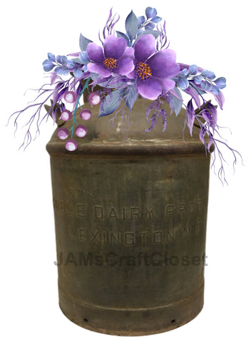 DIGITAL GRAPHIC DESIGN-Country-Vintage MILK CAN 1 PURPLE FLOWERS-Sublimation-Download-Digital Print-Clipart-PNG-SVG-JPEG-Crafters Delight-Gift-Digital Art {{ JAMsCraftCloset }}