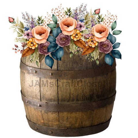 DIGITAL GRAPHIC DESIGN-Country-Floral-Vintage RAIN BARREL Peach Roses-Sublimation-Download-Digital Print-Clipart-PNG-SVG-JPEG-Crafters Delight-Digital Art {{ JAMsCraftCloset }}
