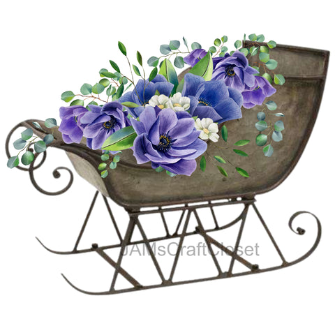 DIGITAL GRAPHIC DESIGN-Country-Floral-Vintage Sleigh 2 Blue White Floral-Sublimation-Download-Digital Print-Clipart-PNG-SVG-JPEG-Crafters Delight-Digital Art {{ JAMsCraftCloset }}
