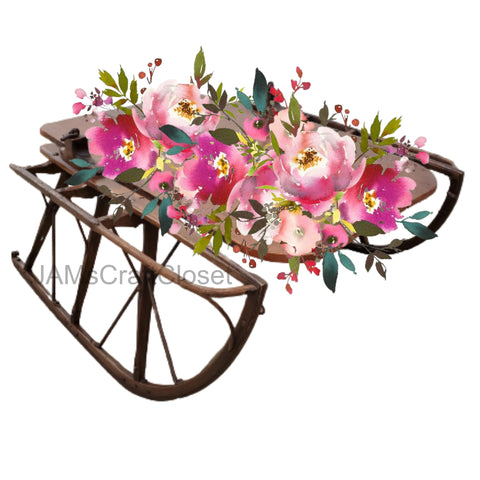 DIGITAL GRAPHIC DESIGN-Country-Floral-Vintage Sleigh 3 Pink Rose Floral-Sublimation-Download-Digital Print-Clipart-PNG-SVG-JPEG-Crafters Delight-Digital Art {{ JAMsCraftCloset }}