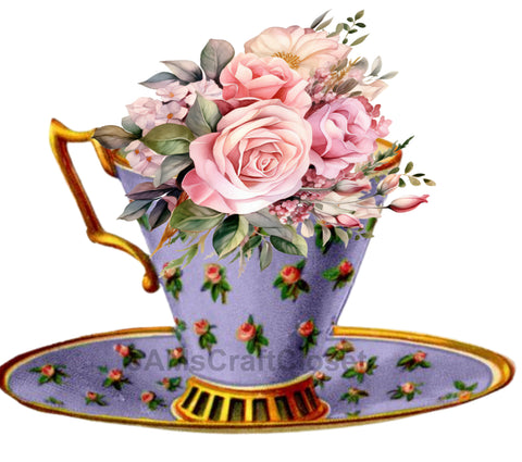 DIGITAL GRAPHIC DESIGN-Country-Vintage TEA CUP Blue Pink Roses-Sublimation-Download-Digital Print-Clipart-PNG-SVG-JPEG-Crafters Delight-Kitchen Decor-Gift-Digital Art {{ JAMsCraftCloset }}