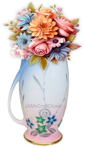 DIGITAL GRAPHIC DESIGN-Country-Vintage VASE Floral Bouquet-Sublimation-Download-Digital Print-Clipart-PNG-SVG-JPEG-Crafters Delight-Kitchen Decor-Gift-Digital Art {{ JAMsCraftCloset }}