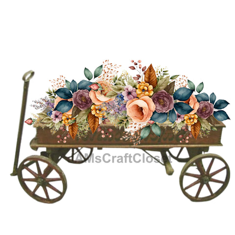 DIGITAL GRAPHIC DESIGN-Country-Floral-Vintage WAGON 9 Fall Floral-Sublimation-Download-Digital Print-Clipart-PNG-SVG-JPEG-Crafters Delight-Digital Art- JAMsCraftCloset