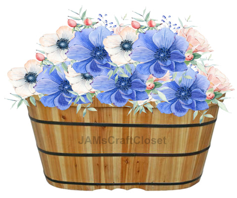DIGITAL GRAPHIC DESIGN-Country-Floral-Vintage WASHTUB Pink Blue Flowers-Sublimation-Download-Digital Print-Clipart-PNG-SVG-JPEG-Crafters Delight-Digital Art {{ JAMsCraftCloset }}