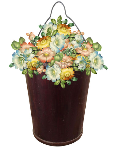 DIGITAL GRAPHIC DESIGN-Country-Floral-Vintage WOODEN BUCKET 5 Pink Blue Yellow Floral-Sublimation-Download-Digital Print-Clipart-PNG-SVG-JPEG-Crafters Delight-Digital Art {{ JAMsCraftCloset }}