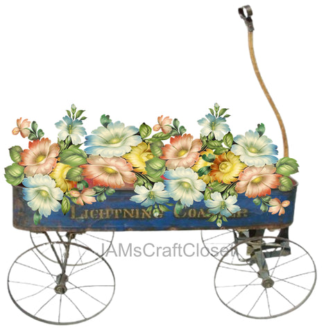 DIGITAL GRAPHIC DESIGN-Country-Floral-Vintage Wagon 4 Lightening Coaster Spring Floral-Sublimation-Download-Digital Print-Clipart-PNG-SVG-JPEG-Crafters Delight-Digital Art- JAMsCraftCloset