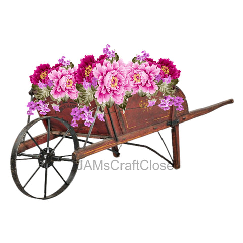 DIGITAL GRAPHIC DESIGN-Country-Floral-Vintage Wheelbarrow 2 Pink Red Floral-Sublimation-Download-Digital Print-Clipart-PNG-SVG-JPEG-Crafters Delight-Digital Art - JAMsCraftCloset