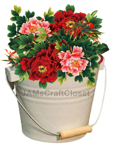 DIGITAL GRAPHIC DESIGN-Country-Floral-Vintage WHITE ENAMEL PAIL Red Pink Roses-Sublimation-Download-Digital Print-Clipart-PNG-SVG-JPEG-Crafters Delight-Digital Art {{ JAMsCraftCloset }}