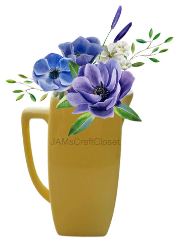 DIGITAL GRAPHIC DESIGN-Country-Vintage YELLOW PITCHER Purple Flowers-Sublimation-Download-Digital Print-Clipart-PNG-SVG-JPEG-Crafters Delight-Kitchen Decor-Gift-Digital Art {{ JAMsCraftCloset }}
