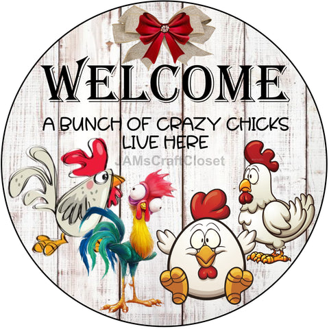 ROUND Digital Graphic Design WELCOME CRAZY CHICKS LIVE HERE Sublimation PNG SVG Door Sign Wall Art Wreath Design Entrance Design Crafters Delight HAPPY CRAFTING - Digital Graphic Design - JAMsCraftCloset