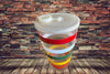 RARE Vintage Large Libby's Rainbow Striped Glass With Plastic Lid Bar Mixer Retro 28 Oz Collectible {{ JAMsCraftCloset }}
