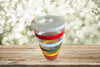 RARE Vintage Large Libby's Rainbow Striped Glass With Plastic Lid Bar Mixer Retro 28 Oz Collectible {{ JAMsCraftCloset }}
