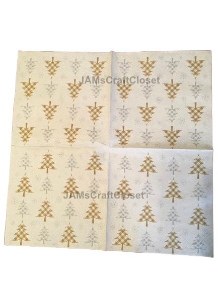 NAPKIN 24 GOLD AND SILVER CHRISTMAS TREES Decoupage Craft Supplies Paper Crafts Card Making Journaling Mixed Medium Crafters Delight - JAMsCraftCloset