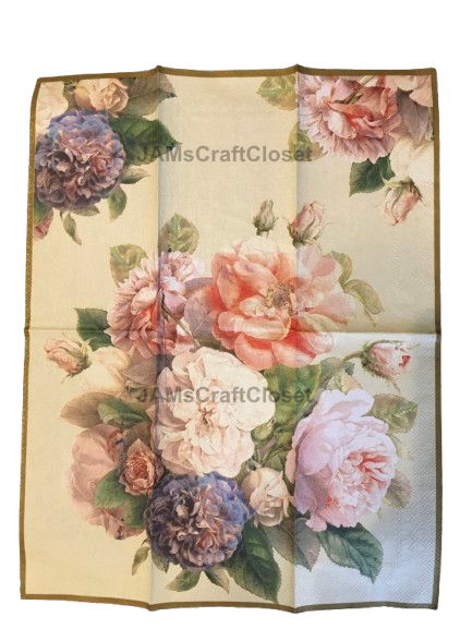 NAPKIN 30 LARGE FLORAL WITH CREAM BACKGROUND Decoupage Craft Supplies Paper Crafts Card Making Journaling Mixed Medium Crafters Delight - JAMsCraftCloset