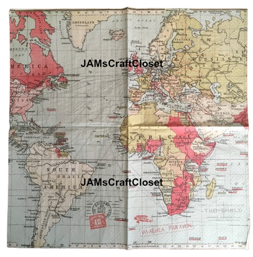 NAPKIN 33 WORLD MAP Decoupage Craft Supplies Paper Crafts Card Making Journaling Mixed Medium Crafters Delight - JAMsCraftCloset