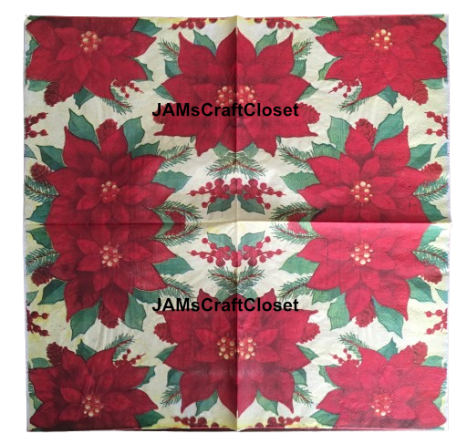 NAPKIN 35 LARGE POINSETTIAS Decoupage Craft Supplies Paper Crafts Card Making Journaling Mixed Medium Crafters Delight - JAMsCraftCloset