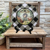 PLATE CHARGER BLACK AND WHITE PLAID PLASTIC ROUND DECOUPAGED Upcycled Repurposed Wall Art or Shelf Sitter WELCOME TO THE COOP Kitchen Decor Home Decor Wall Art Gift WEDDING - JAMsCraftCloset