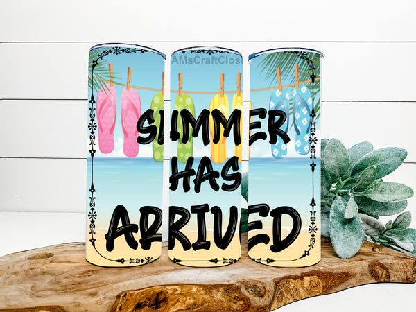 TUMBLER Full Wrap Sublimation Digital Graphic Design Download SUMMER HAS ARRIVED SVG-PNG Kitchen Patio Porch Decor Gift Picnic Crafters Delight {{ JAMsCraftCloset }}