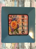 TRAY Pale Blue Plastic Square Decoupaged Hand Painted Upcycled Repurposed Wall Art SPRING FLORAL - HELLO Home Decor Wall Art Gift - JAMsCraftCloset