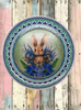 PLATE PLASTIC ROUND Decoupaged Hand Painted Upcycled Repurposed Wall Art BUNNY BLUE FLORAL Home Decor Spring Easter Wall Art Gift - JAMsCraftCloset