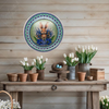 PLATE PLASTIC ROUND Decoupaged Hand Painted Upcycled Repurposed Wall Art BUNNY BLUE FLORAL Home Decor Spring Easter Wall Art Gift - JAMsCraftCloset