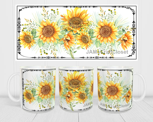 MUG Coffee Full Wrap Sublimation Digital Graphic Design Download SUNFLOWER 1 SVG-PNG Crafters Delight {{ JAMsCraftCloset }}