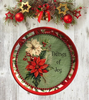 TRAY RED RED GREEN PLASTIC ROUND Decoupaged Hand Painted Upcycled Repurposed POINSETTIAS - TIDINGS OF JOY Home Decor Christmas Wall Art Shelf Sitter Gift - JAMsCraftCloset