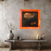 TRAY Orange Plastic Square Decoupaged Hand Painted Upcycled Repurposed Wall Art WELCOME HOME Home Decor Halloween Decor Wall Art Gift - JAMsCraftCloset