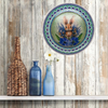 PLATE PLASTIC ROUND Decoupaged Hand Painted Upcycled Repurposed Wall Art BUNNY BLUE FLORAL Home Decor Spring Easter Wall Art Gift - JAMsCraftCloset