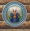 PLATE PLASTIC ROUND Decoupaged Hand Painted Upcycled Repurposed Wall Art BUNNY BLUE FLORAL Home Decor Spring Easter Wall Art Gift - JAMsCraftCloset