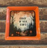 TRAY Orange Plastic Square Decoupaged Hand Painted Upcycled Repurposed Wall Art ENTER IF YOU DARE Home Decor Halloween Decor Wall Art Gift - JAMsCraftCloset