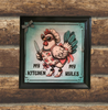 Wood Wall Art Plaque MY KITCHEN MY RULES Hen With Knife Square Decoupaged Kitchen Home Decor Gift Idea Positive Saying - JAMsCraftCloset