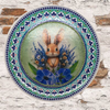 PLATE PLASTIC ROUND Decoupaged Hand Painted Upcycled Repurposed Wall Art BUNNY BLUE FLORAL Home Decor Spring Easter Wall Art Gift - JAMsCraftCloset