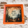 TRAY Orange Plastic Square Decoupaged Hand Painted Upcycled Repurposed Wall Art ENTER IF YOU DARE Home Decor Halloween Decor Wall Art Gift - JAMsCraftCloset
