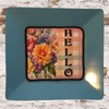 TRAY Pale Blue Plastic Square Decoupaged Hand Painted Upcycled Repurposed Wall Art SPRING FLORAL - HELLO Home Decor Wall Art Gift - JAMsCraftCloset
