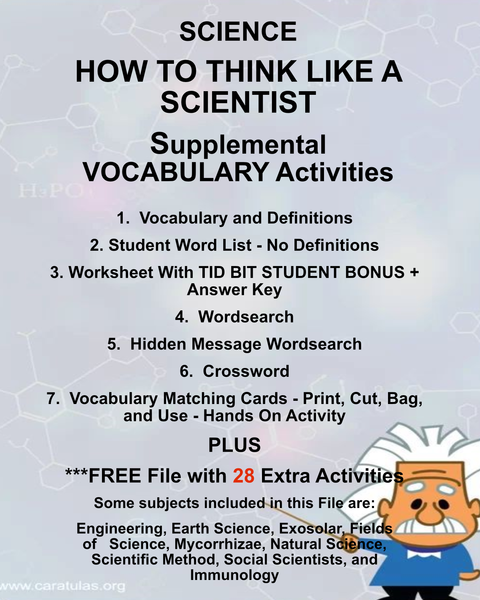 Science HOW TO THINK LIKE A SCIENTIST Teacher Resource Supplemental Vocabulary Activities-Engineering-Earth Science-Exosolar-Mycorrhizae-Natural Science-Scientific Method-Social Scientists-Immunology-FREE Activities Included {{ JAMsCraftCloset }}