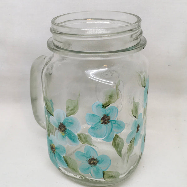 Mugs Mason Jar Drinking Jar Hand Painted Floral Aqua Yellow Purple Pink Blue Golden Harvest Unique Gift Idea {{ JAMsCraftCloset }}