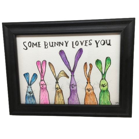 Pen and Ink Watercolor Framed Wall Art SOME BUNNY LOVES YOU Home Bedroom Bath Nursery Decor EASTER DECOR Gift Idea Handmade {{ JAMsCraftCloset }}