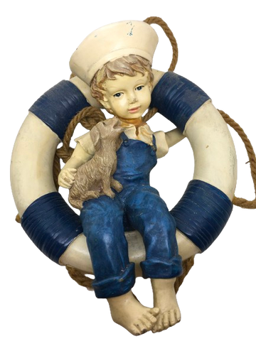 Life Preserver With Sailor Boy and Dog Plaster 9 Inches Diameter Vintage Nautical Wall Art Boat-Ship Decor Mancave Decor Lake Decor Gift Idea Hard to Find {{ JAMsCraftCloset }}