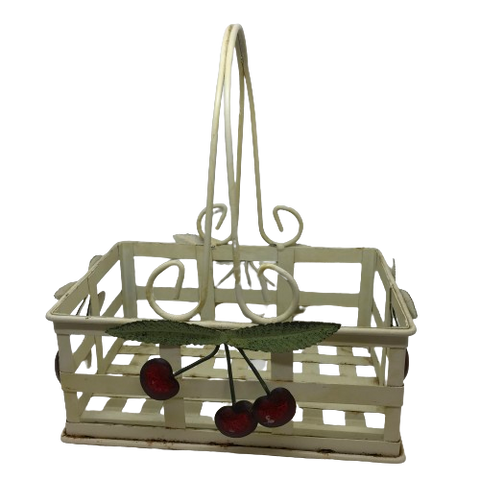 Basket Vintage Cream Colored Metal Woven Cherry Basket Rectangle Easter Storage Gift Kitchen Decor Country Decor Farmhouse Decor {{ JAMsCraftCloset }}