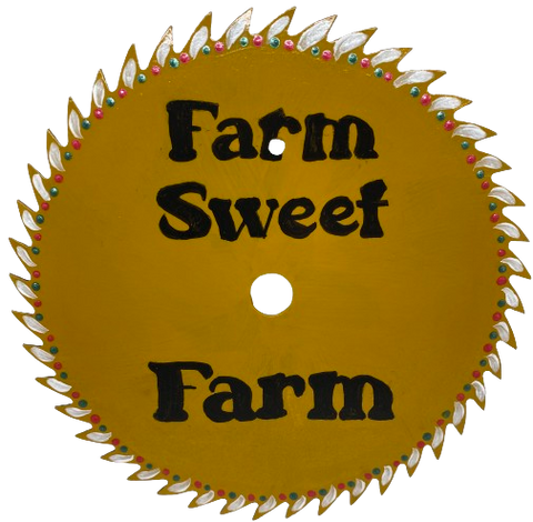 Vintage SAW BLADE Round Circular Upcycled Handmade Hand Painted Wall Art FARM SWEET FARM Home Decor Saw Wall Hanging Sawblade Art Metal Art Blade Art Circular Saw Art Crafters Delight Unique Gift House Decor Farmhouse Decor {{ JAMsCraftCloset }}