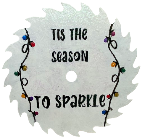 Vintage SAW BLADE Round Circular Upcycled Handmade Hand Painted Wall Art TIS THE SEASON TO SPARKLE Home Decor Saw Wall Hanging Sawblade Art Metal Art Blade Art Circular Saw Art Crafters Delight Unique Gift CHRISTMAS HOLIDAY Decor {{ JAMsCraftCloset }}
