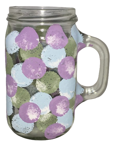 Mugs Mason Jar Hand Painted HAPPY DOTS Green Blue Lilac Drinkware Barware Kitchen Decor Summer Gift Idea Unique One of a Kind {{ JAMsCraftCloset }}