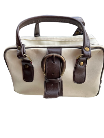 Purse OFF WHITE Hand Bag Golf Shoe Holder Type/Style With Brown Trim Vintage (1960s to 1970s) {{ JAMsCraftCloset }}