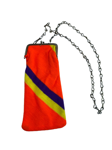 CHANGE PURSE Orange With Purple Yellow Stripe Vintage (1960s to 1970s) Shoulder Strap Chain {{ JAMsCraftCloset }}